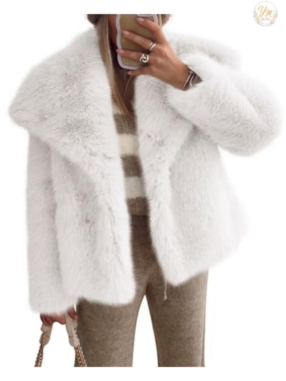 Womens Faux Fur Oversized Winter Coat Button Down Long Sleeve
